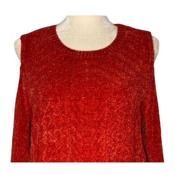 Gibson Latimer Sexy Red Chenille Cold Shoulder Winter Sweater Size 1X NWT - Picture 6 of 10
